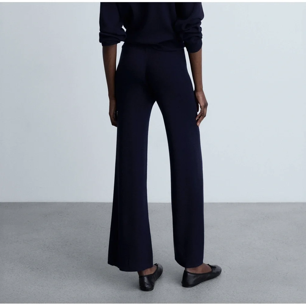 Mango MNG- sweater knit navy blue pants